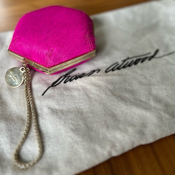 Brian Atwood Rare Neon Pink Geometric Runway Clutch Wristlet - Picture 6 of 12